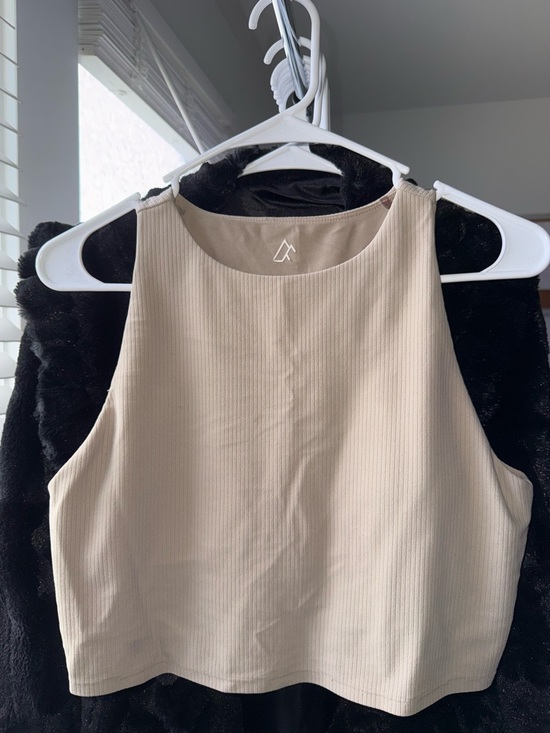 Croton Tops - Croton Ribbed High-Neck Crop Tank - Beige